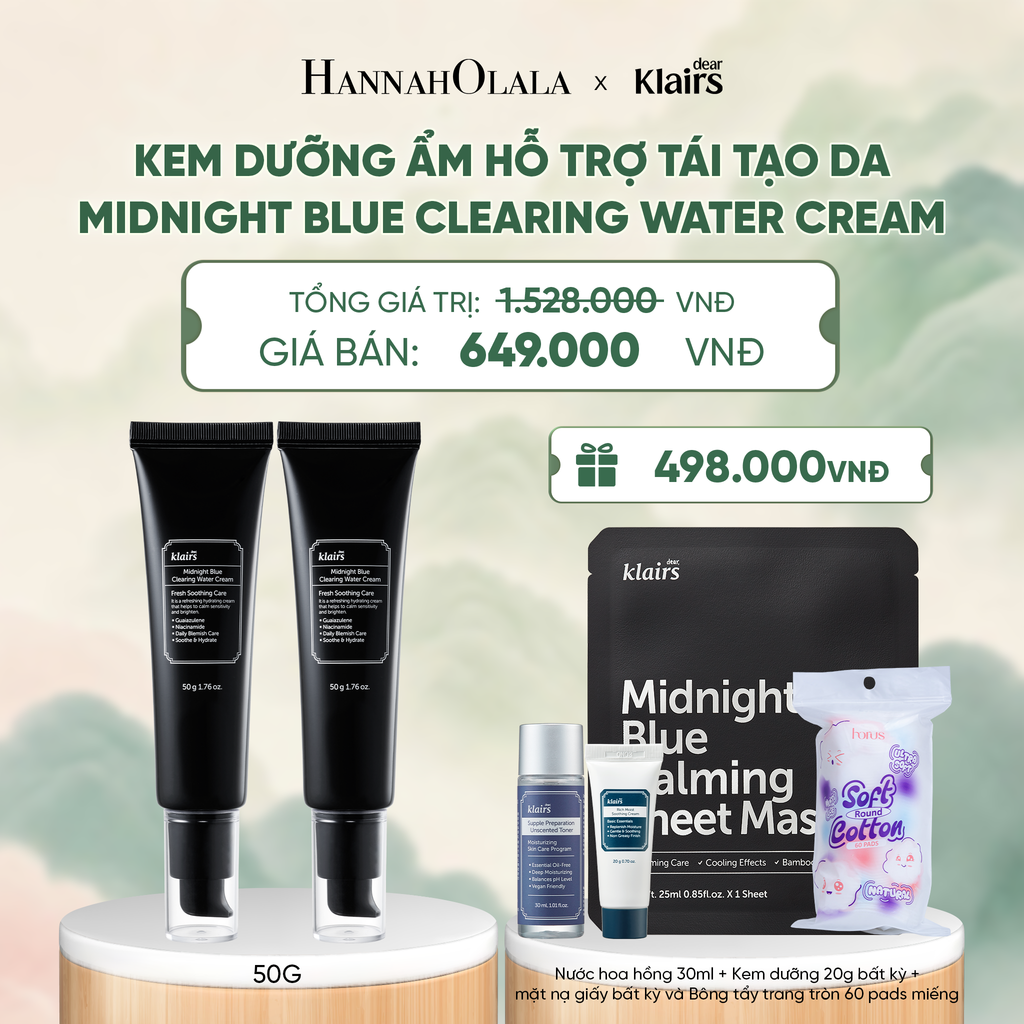  COMBO 2 DEAR, KLAIRS KEM DƯỠNG DA MIDNIGHT BLUE CLEARING WATER CREAM 50G - A1446 