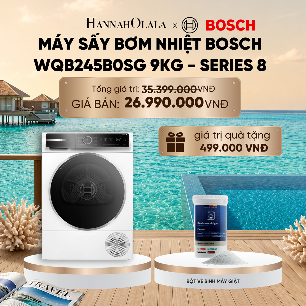  MÁY SẤY BƠM NHIỆT BOSCH WQB245B0SG 9KG - SERIES 8_ D1777 