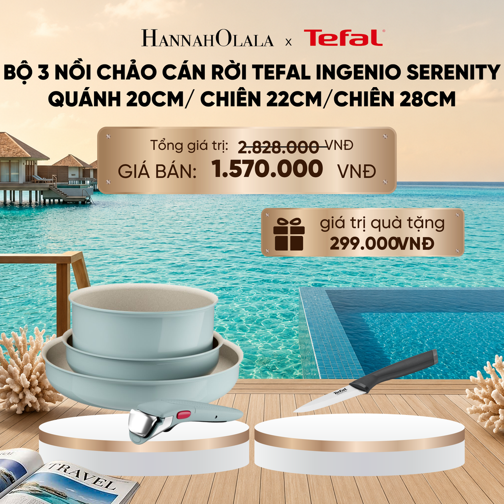  BỘ 3 NỒI CHẢO CÁN RỜI TEFAL INGENIO SERENITY, QUÁNH 20CM/ CHIÊN 22CM/CHIÊN 28CM_ D451 