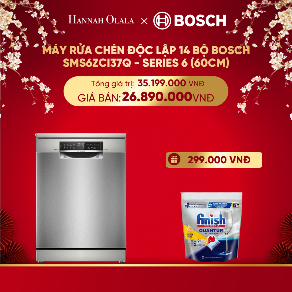  DEAL 10: MÁY RỬA CHÉN ĐỘC LẬP 14 BỘ BOSCH SMS6ZCI37Q - SERIES 6 (60CM) 
