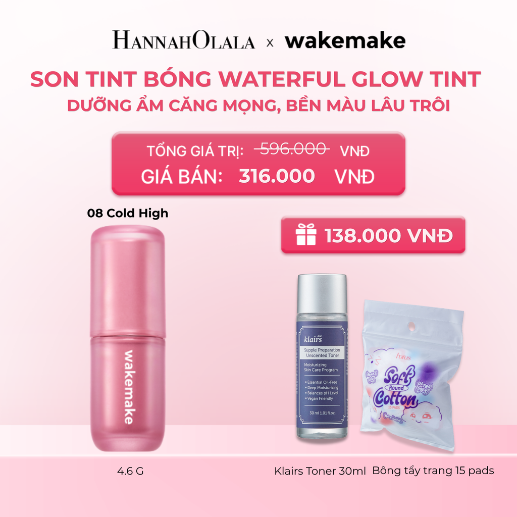  SON TINT BÓNG WAKEMAKE WATERFUL GLOW TINT DƯỠNG ẨM CĂNG MỌNG, BỀN MÀU LÂU TRÔI 