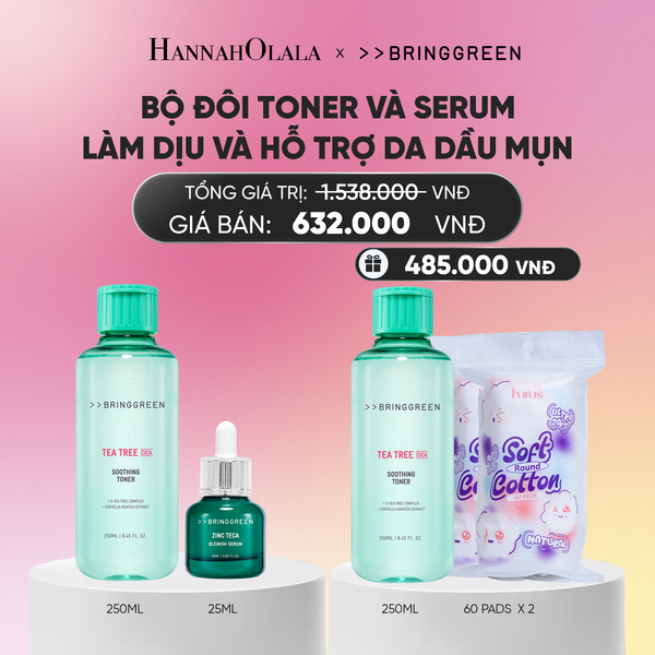  COMBO NƯỚC HOA HỒNG TRÀM TRÀ BRING GREEN TEA TREE CICA SOOTHING TONER 250ML + TINH CHẤT TRÀM TRÀ BRING GREEN ZINC TECA BLEMISH SERUM DÀNH CHO DA DẦU MỤN 25ML_ A2024 