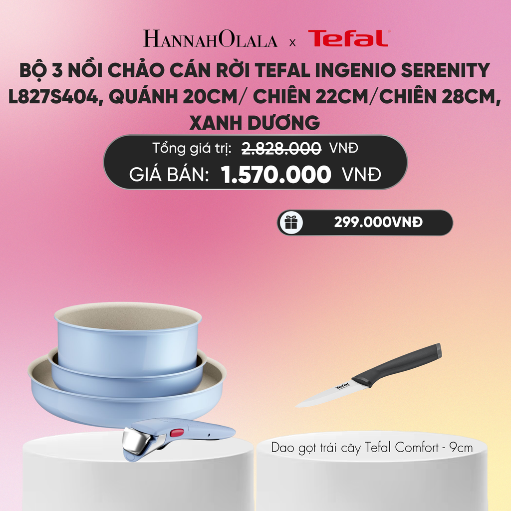  BỘ 3 NỒI CHẢO CÁN RỜI TEFAL INGENIO SERENITY, QUÁNH 20CM/ CHIÊN 22CM/CHIÊN 28CM_A368 