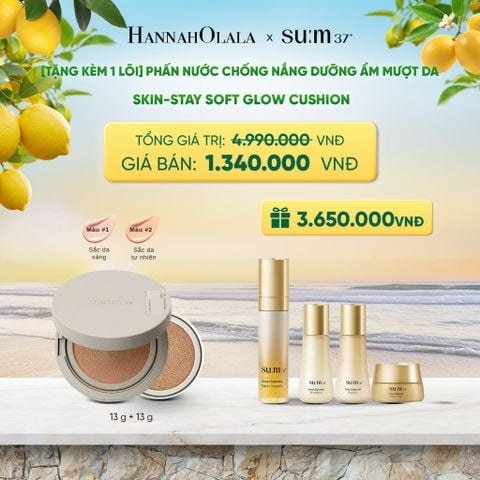  [TẶNG KÈM 1 LÕI] PHẤN NƯỚC CHỐNG NẮNG DƯỠNG ẨM MƯỢT DA SUM37 SKIN-STAY SOFT GLOW CUSHION - A85 