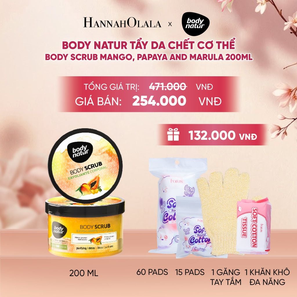  BODY NATUR TẨY DA CHẾT CƠ THỂ BODY SCRUB MANGO, PAPAYA AND MARULA 200ML - A1549 