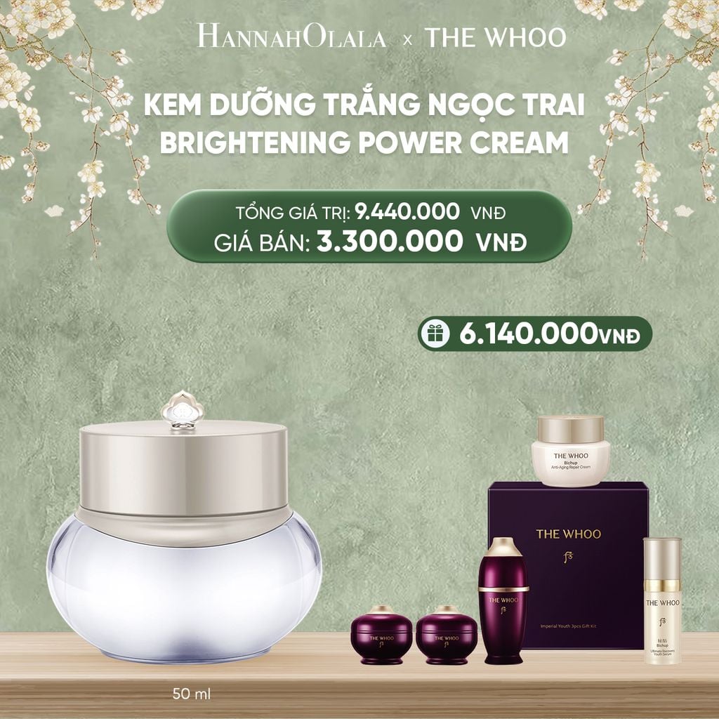  DEAL10: KEM DƯỠNG TRẮNG NGỌC TRAI THE WHOO BRIGHTENING POWER CREAM 50ML 