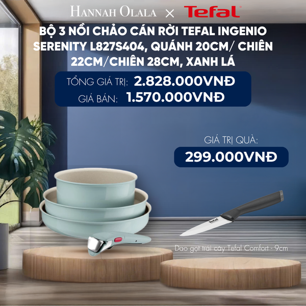  BỘ 3 NỒI CHẢO CÁN RỜI TEFAL INGENIO SERENITY, QUÁNH 20CM/ CHIÊN 22CM/CHIÊN 28CM - DEAL 9 - H215 