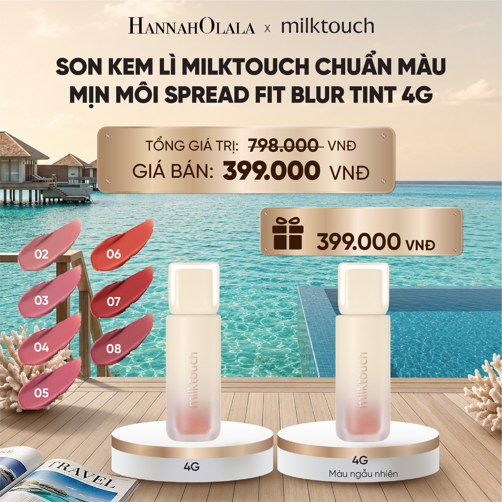  SON KEM LÌ MILKTOUCH MỊN MÔI SPREAD FIT BLUR TINT 4G (TẶNG 1 SON KEM LÌ MÀU NGẪU NHIÊN) 