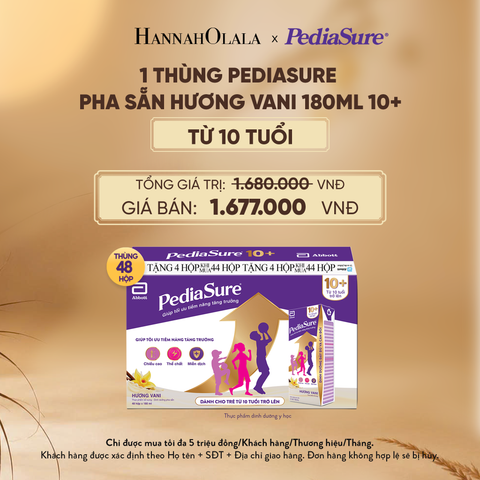  1 THÙNG PEDIASURE PHA SẴN HƯƠNG VANI 180ML 10+ (DÙNG CHO BÉ TRÊN 10 TUỔI) DEAL 10: - E168 