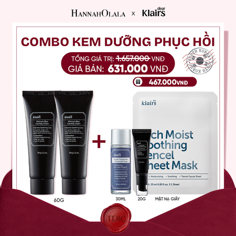  COMBO 2 DEAR, KLAIRS KEM DƯỠNG MIDNIGHT BLUE CALMING CREAM 60ML_M70 