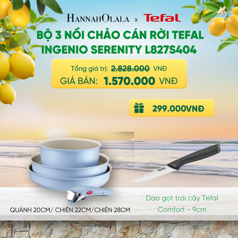  BỘ 3 NỒI CHẢO CÁN RỜI TEFAL INGENIO SERENITY L827S404, QUÁNH 20CM/ CHIÊN 22CM/CHIÊN 28CM 