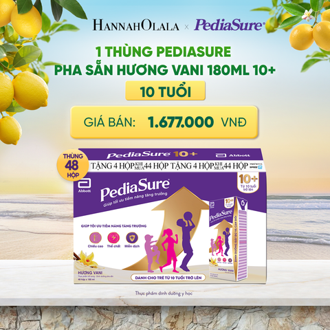  1 THÙNG PEDIASURE PHA SẴN HƯƠNG VANI 180ML 10+ (DÙNG CHO BÉ TRÊN 10 TUỔI) DEAL 10: 