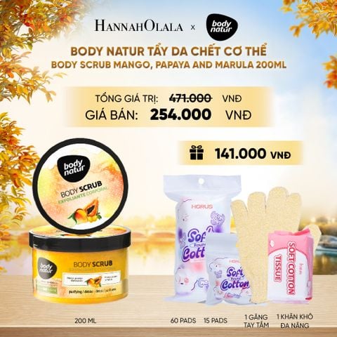  BODY NATUR TẨY DA CHẾT CƠ THỂ BODY SCRUB MANGO, PAPAYA AND MARULA 200ML - E176 