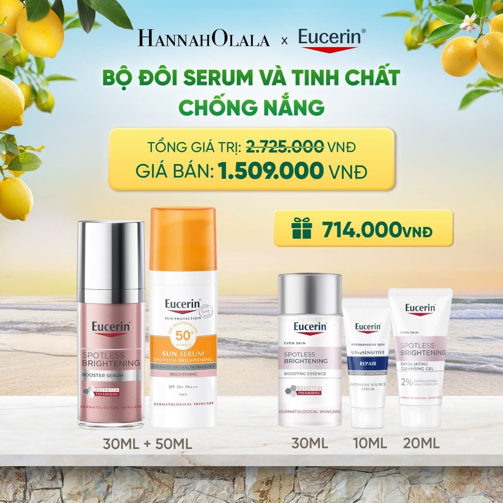  BỘ ĐÔI SERUM DƯỠNG SÁNG DA CẢI THIỆN THÂM NÁM EUCERIN BOOSTER SERUM 30ML & TINH CHẤT CHỐNG NẮNG GIẢM THÂM NÁM EUCERIN SPOTLESS BRIGHTENING SERUM SPF50+ 50ML DEAL 10: 