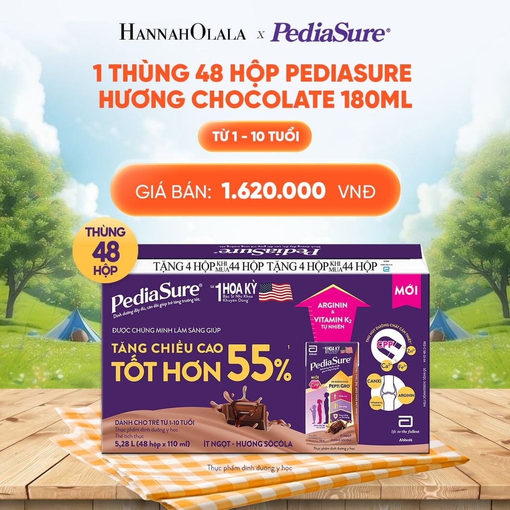  1 THÙNG 48 HỘP PEDIASURE HƯƠNG CHOCOLATE 180ML DEAL 10: 