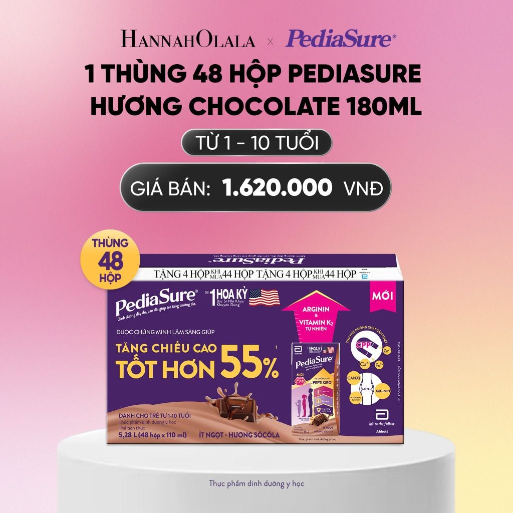  1 THÙNG 48 HỘP PEDIASURE HƯƠNG CHOCOLATE 180ML DEAL 0: _ A748 
