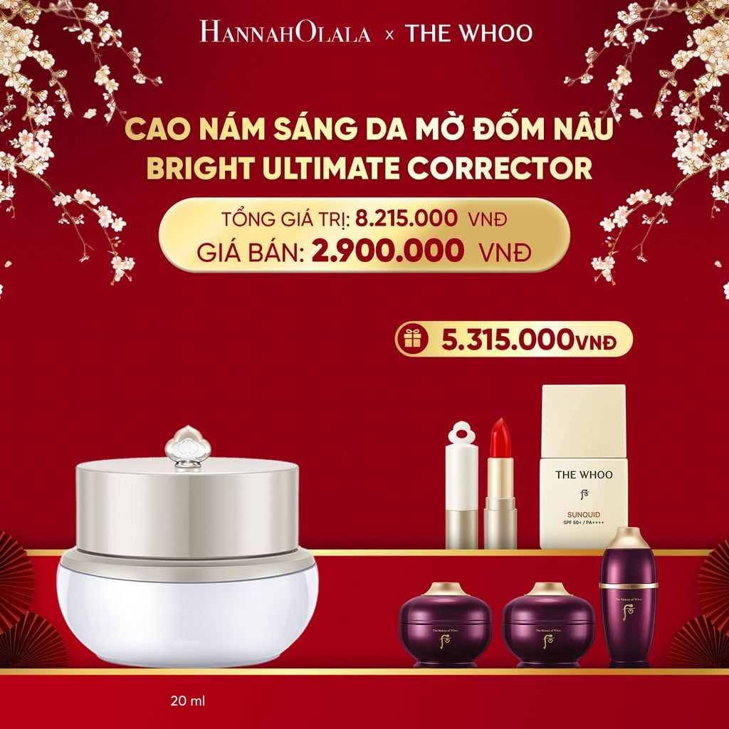  DEAL 11: CAO NÁM SÁNG DA MỜ ĐỐM NÂU THE WHOO GONGJINHYANG BRIGHT ULTIMATE CORRECTOR 20ML 