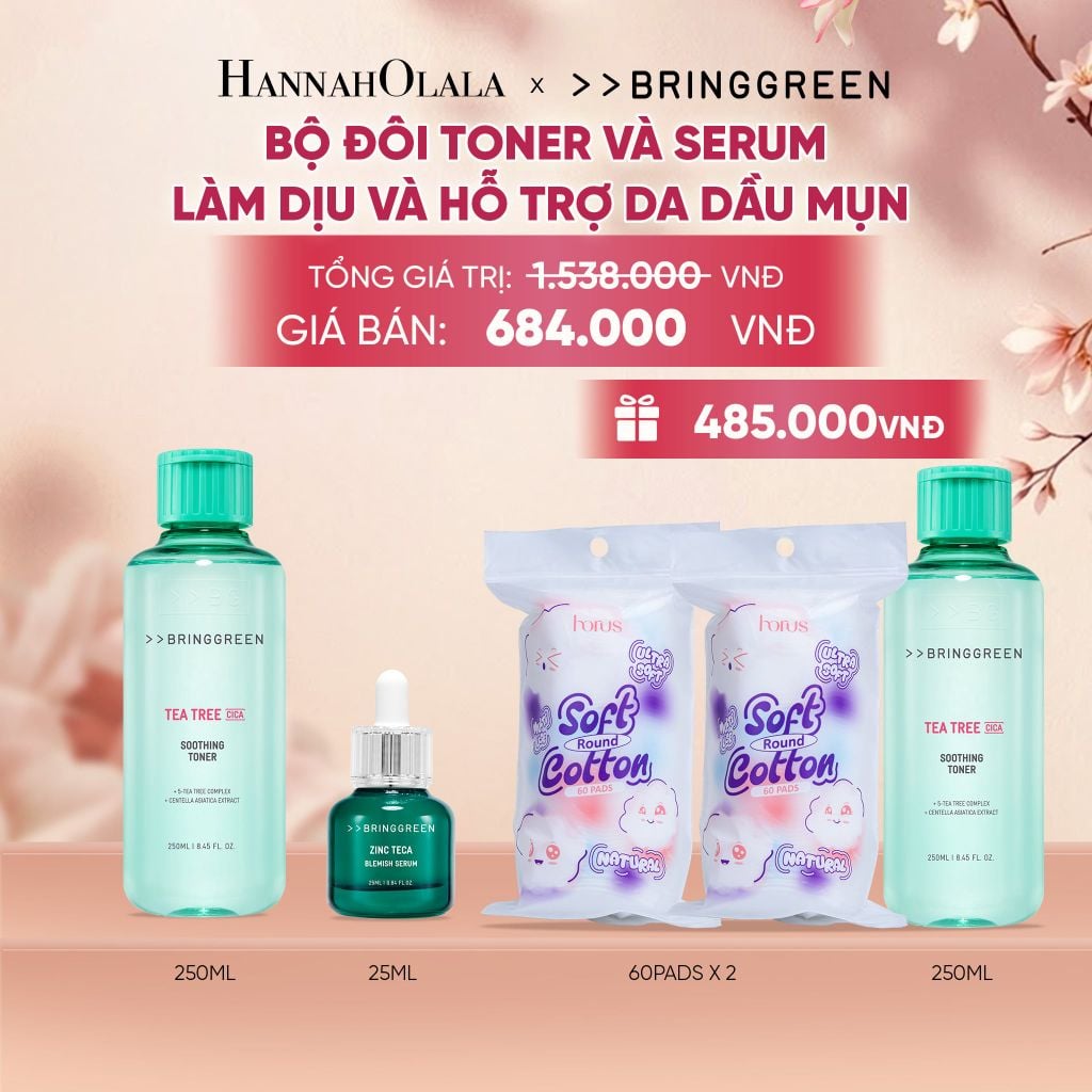  COMBO NƯỚC HOA HỒNG TRÀM TRÀ BRING GREEN TEA TREE CICA SOOTHING TONER 250ML + TINH CHẤT TRÀM TRÀ BRING GREEN ZINC TECA BLEMISH SERUM DÀNH CHO DA DẦU MỤN 25ML - A1532 