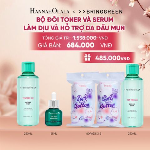  COMBO NƯỚC HOA HỒNG TRÀM TRÀ BRING GREEN TEA TREE CICA SOOTHING TONER 250ML + TINH CHẤT TRÀM TRÀ BRING GREEN ZINC TECA BLEMISH SERUM DÀNH CHO DA DẦU MỤN 25ML - A1532 