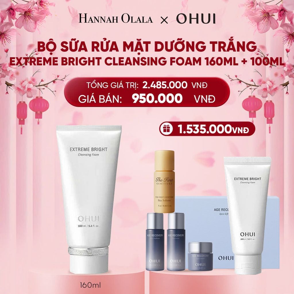  DEAL 10: BỘ SỮA RỬA MẶT DƯỠNG TRẮNG OHUI EXTREME BRIGHT CLEANSING FOAM 160ML+100ML 