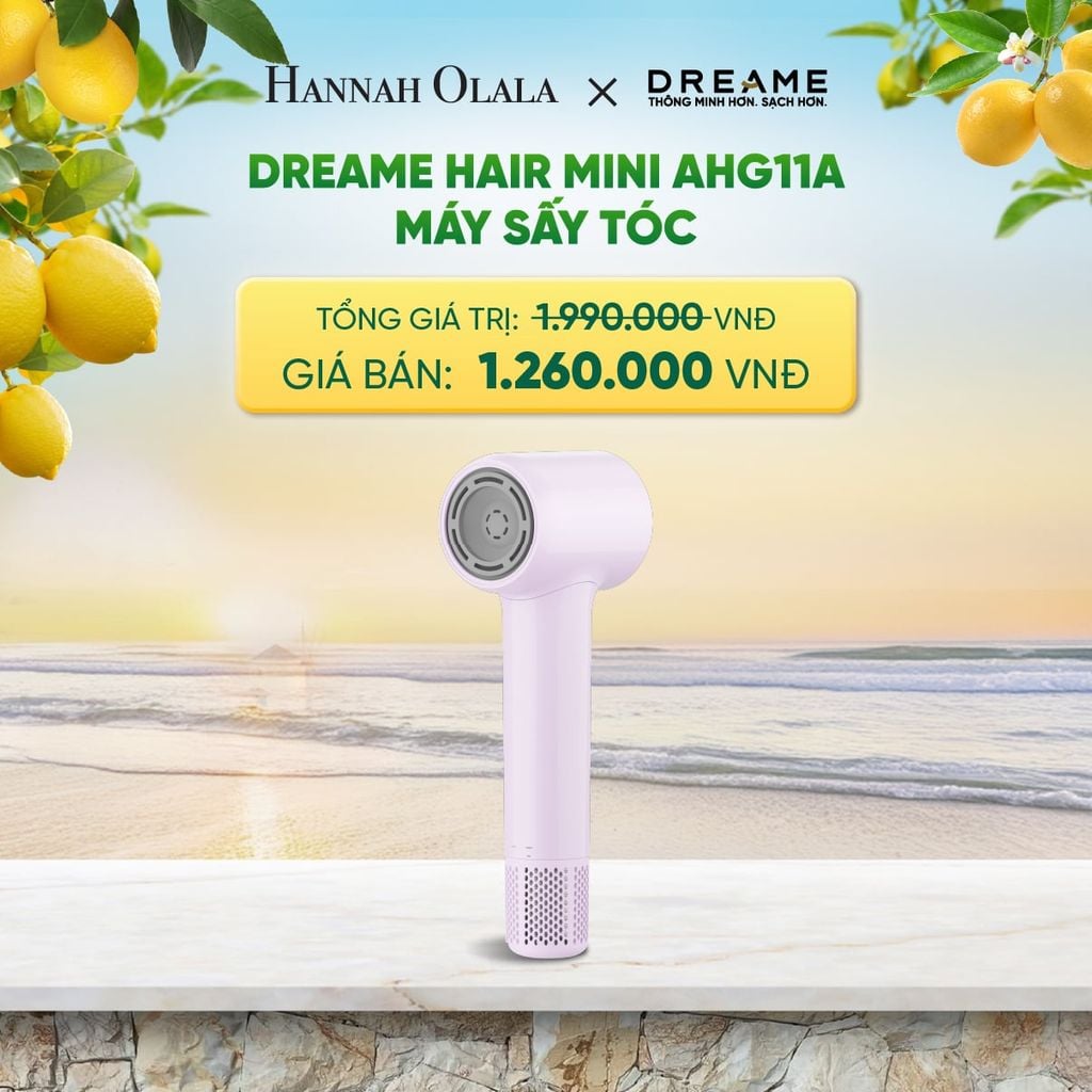  DREAME HAIR MINI AHG11A MÁY SẤY TÓC ION ÂM SIÊU NHỎ GỌN 270G ĐỘNG CƠ TỐC ĐỘ CAO - BH 24 THÁNG 