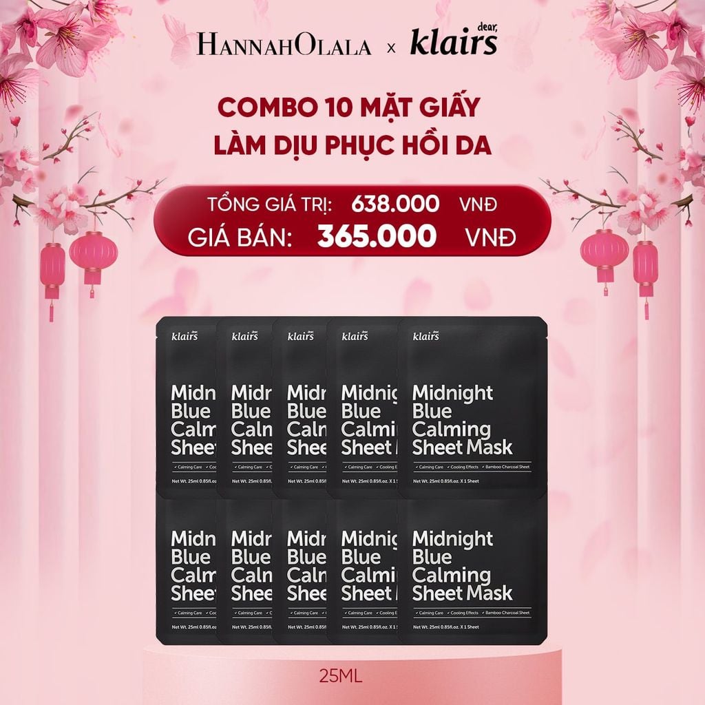  DEAL 10 : COMBO 10 DEAR, KLAIRS MẶT NẠ GIẤY SHEET MASK 25ML VER 2 