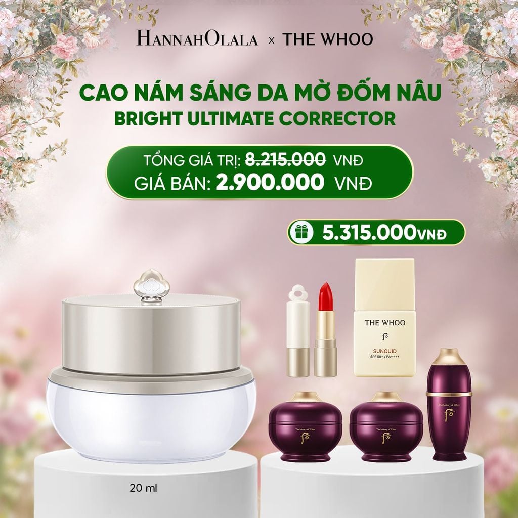  DEAL 11: CAO NÁM SÁNG DA MỜ ĐỐM NÂU THE WHOO GONGJINHYANG BRIGHT ULTIMATE CORRECTOR 20ML 