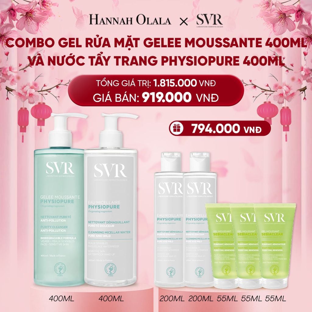  DEAL 10: COMBO GEL RỬA MẶT GELEE MOUSSANTE 400ML VÀ NƯỚC TẨY TRANG PHYSIOPURE 400ML 