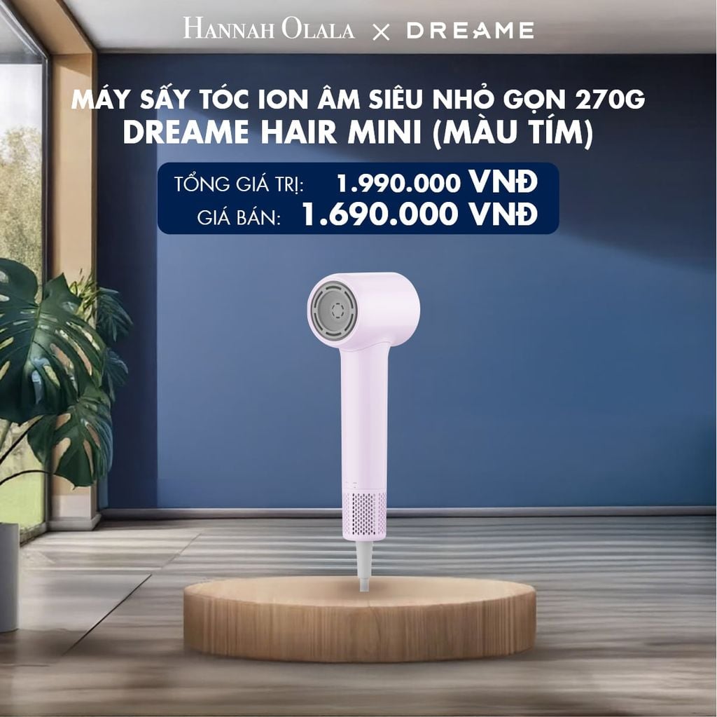  DREAME HAIR MINI AHG11A MÁY SẤY TÓC ION ÂM SIÊU NHỎ GỌN 270G ĐỘNG CƠ TỐC ĐỘ CAO - BH 24 THÁNG 