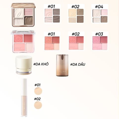  BẢNG TẠO KHỐI BẮT SÁNG 4 Ô + BẢNG MÁ HỒNG 4 Ô + KEM LÓT + KEM CHE KHUYẾT ĐIỂM_ D1483 