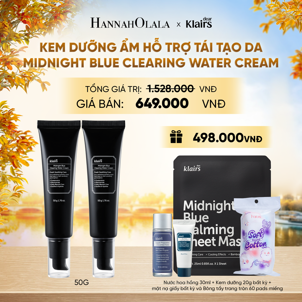  COMBO 2 DEAR, KLAIRS KEM DƯỠNG DA MIDNIGHT BLUE CLEARING WATER CREAM 50G - E155 