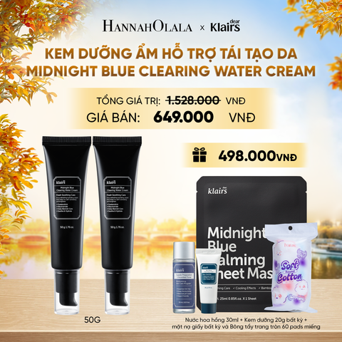  COMBO 2 DEAR, KLAIRS KEM DƯỠNG DA MIDNIGHT BLUE CLEARING WATER CREAM 50G - E155 