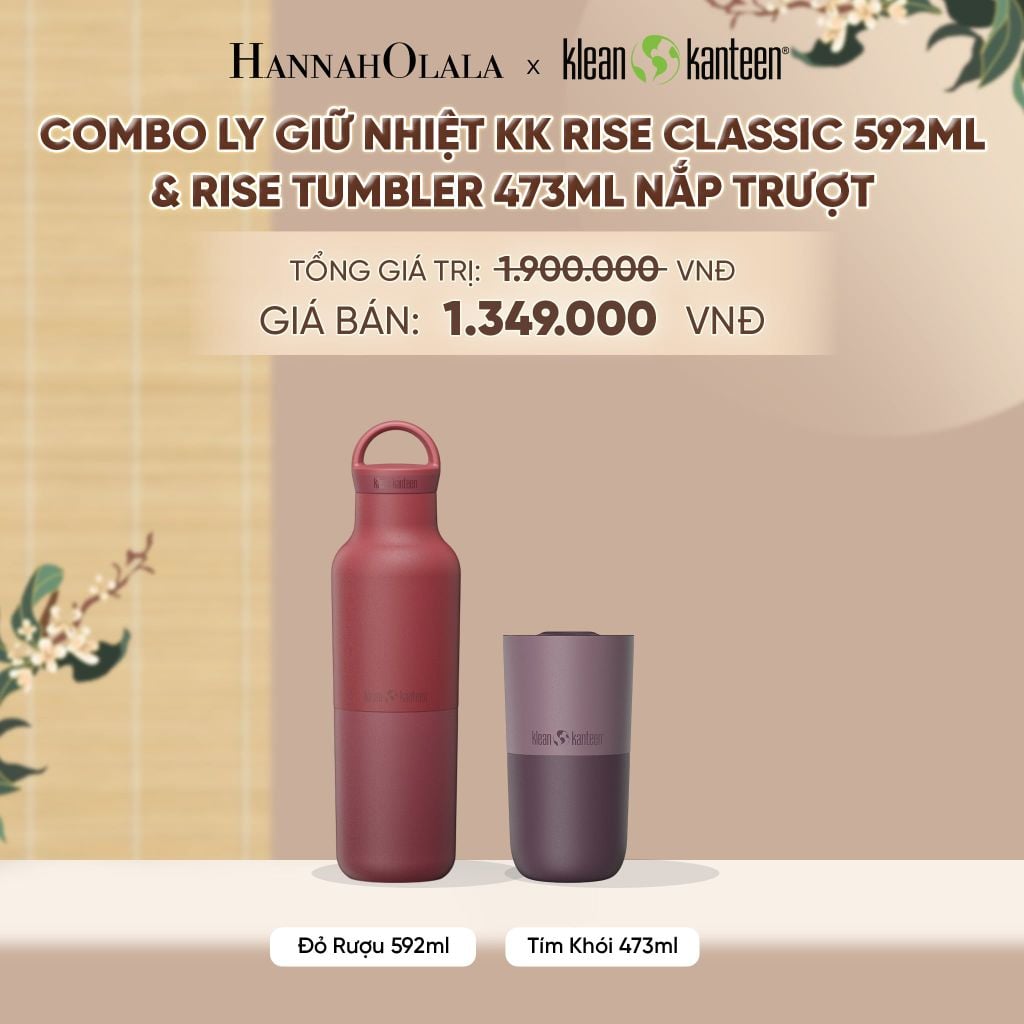  COMBO LY GIỮ NHIỆT KLEAN KANTEEN RISE CLASSIC 592ML & RISE TUMBLER 473ML NẮP TRƯỢT CHẤT LIỆU INOX 18/8 - A723 