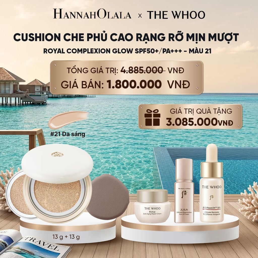  [TẶNG KÈM 1 LÕI] CUSHION CHE PHỦ CAO RẠNG RỠ MỊN MƯỢT THE WHOO ROYAL COMPLEXION GLOW SPF50+/PA+++ - MÀU 21_ D312 