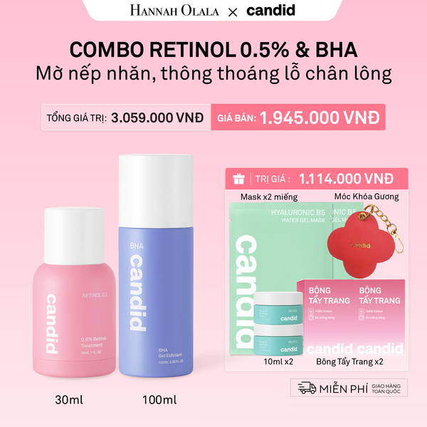  RETINOL 0.5 30ML & BHA 100ML BỘ ĐÔI LÀM MỜ NẾP NHĂN, TẨY TẾ BÀO CHẾT DỊU NHẸ, THÔNG THOÁNG LỖ CHÂN LÔNG C2_DEAL 10: 