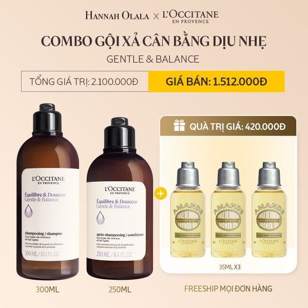  DEAL 10A: COMBO GỘI XẢ L'OCCITANE CÂN BẰNG DỊU NHẸ DÀNH CHO MỌI LOẠI DA ĐẦU 300ML & 250ML 