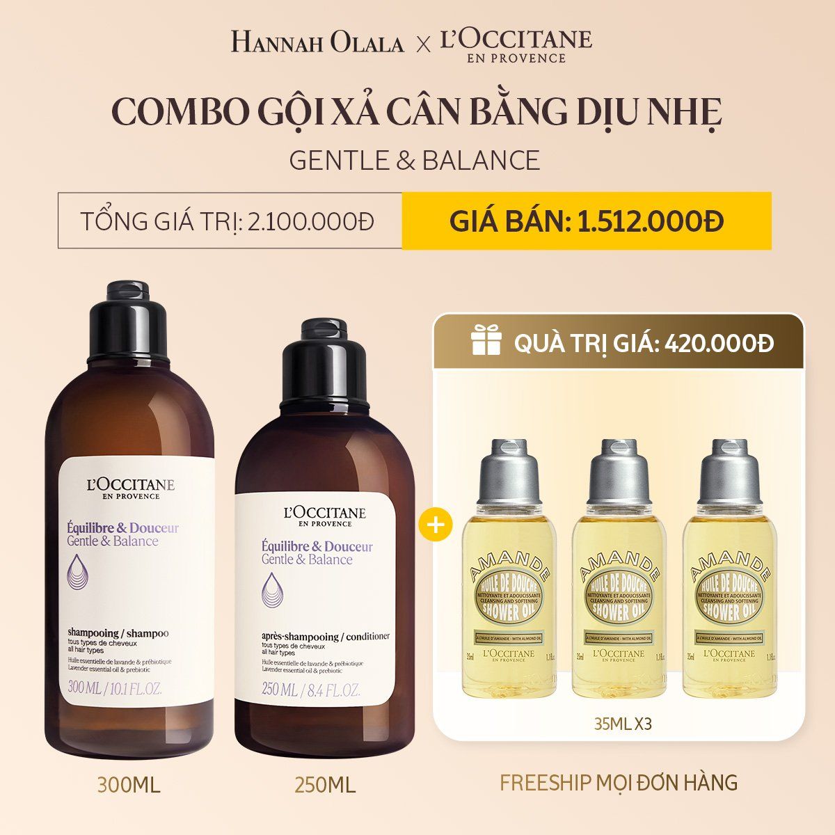  DEAL 10A: COMBO GỘI XẢ L'OCCITANE CÂN BẰNG DỊU NHẸ DÀNH CHO MỌI LOẠI DA ĐẦU 300ML & 250ML 