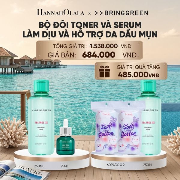  COMBO NƯỚC HOA HỒNG TRÀM TRÀ BRING GREEN TEA TREE CICA SOOTHING TONER 250ML + TINH CHẤT TRÀM TRÀ BRING GREEN ZINC TECA BLEMISH SERUM DÀNH CHO DA DẦU MỤN 25ML_ D963 