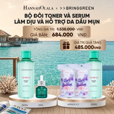  COMBO NƯỚC HOA HỒNG TRÀM TRÀ BRING GREEN TEA TREE CICA SOOTHING TONER 250ML + TINH CHẤT TRÀM TRÀ BRING GREEN ZINC TECA BLEMISH SERUM DÀNH CHO DA DẦU MỤN 25ML_ D963 