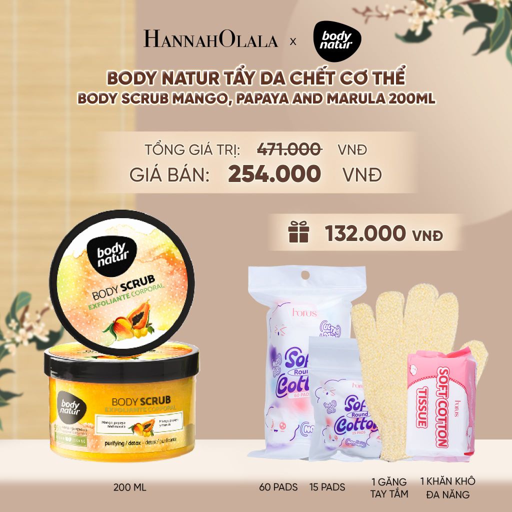 BODY NATUR TẨY DA CHẾT CƠ THỂ BODY SCRUB MANGO, PAPAYA AND MARULA 200ML - A1628 
