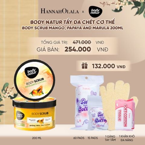  BODY NATUR TẨY DA CHẾT CƠ THỂ BODY SCRUB MANGO, PAPAYA AND MARULA 200ML - A1628 