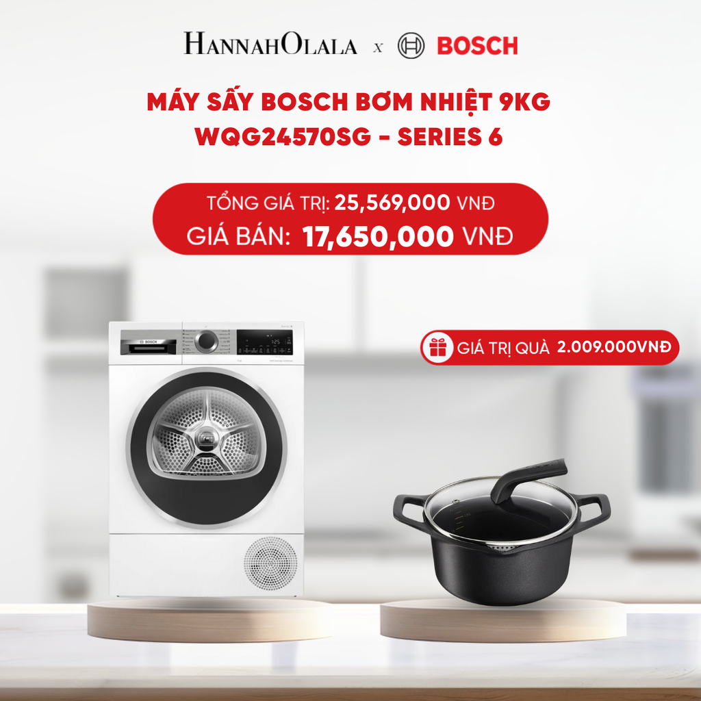  DEAL 10: MÁY SẤY BOSCH BƠM NHIỆT 9KG WQG24570SG - SERIES 6 