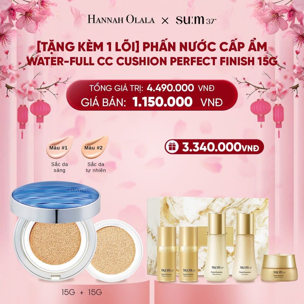  DEAL 10: [TẶNG KÈM 1 LÕI] PHẤN NƯỚC CẤP ẨM SU:M37 WATER-FULL CC CUSHION PERFECT FINISH 15G 