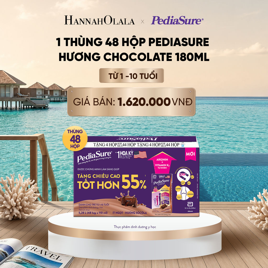  1 THÙNG 48 HỘP PEDIASURE HƯƠNG CHOCOLATE 180ML DEAL 0:_ D2130 