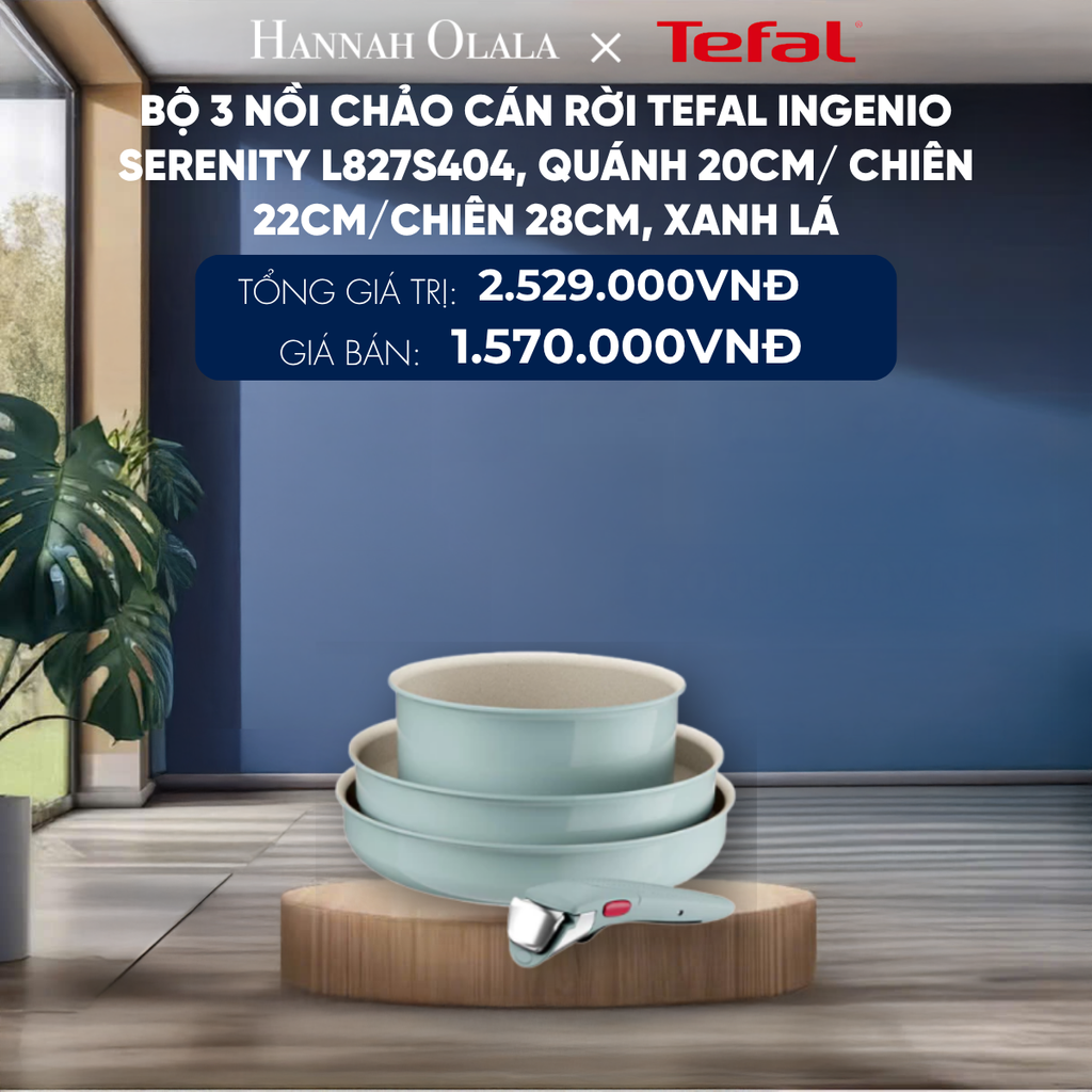  BỘ 3 NỒI CHẢO CÁN RỜI TEFAL INGENIO SERENITY, QUÁNH 20CM/ CHIÊN 22CM/CHIÊN 28CM 