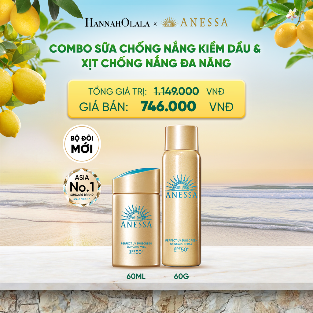  COMBO SỮA CHỐNG NẮNG KIỀM DẦU & XỊT CHỐNG NẮNG TOÀN THÂN ĐA NĂNG TIỆN DỤNG ANESSA GOLD MILK 60ML + GOLD SPRAY 60G - DEAL 14 