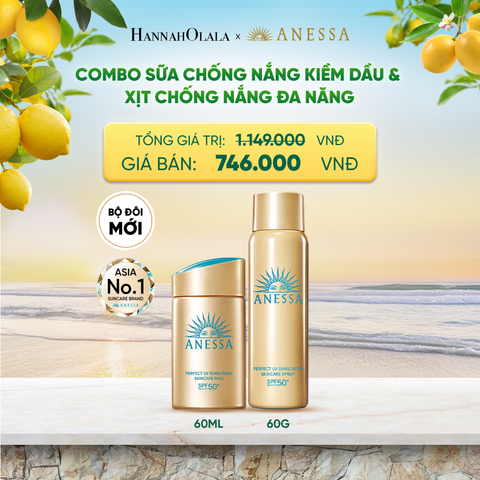  COMBO SỮA CHỐNG NẮNG KIỀM DẦU & XỊT CHỐNG NẮNG TOÀN THÂN ĐA NĂNG TIỆN DỤNG ANESSA GOLD MILK 60ML + GOLD SPRAY 60G - DEAL 14 