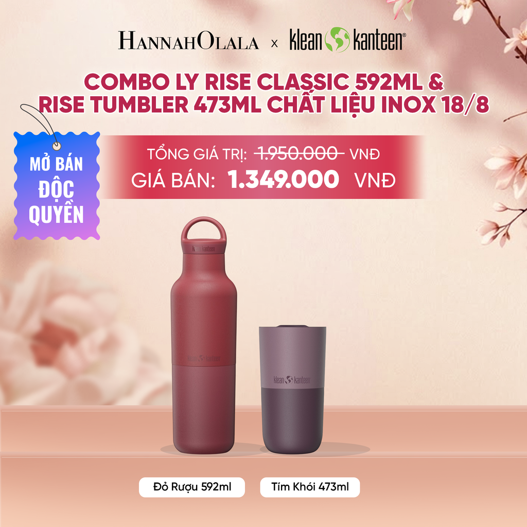  COMBO LY GIỮ NHIỆT KLEAN KANTEEN RISE CLASSIC 592ML & RISE TUMBLER 473ML NẮP TRƯỢT CHẤT LIỆU INOX 18/8 