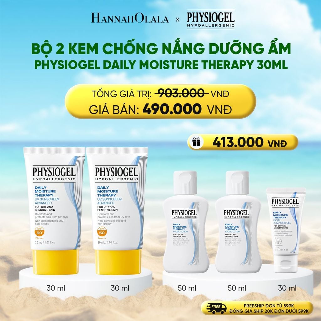  DEAL 10: BỘ 2 KEM CHỐNG NẮNG DƯỠNG ẨM PHYSIOGEL DAILY MOISTURE THERAPY 30ML 