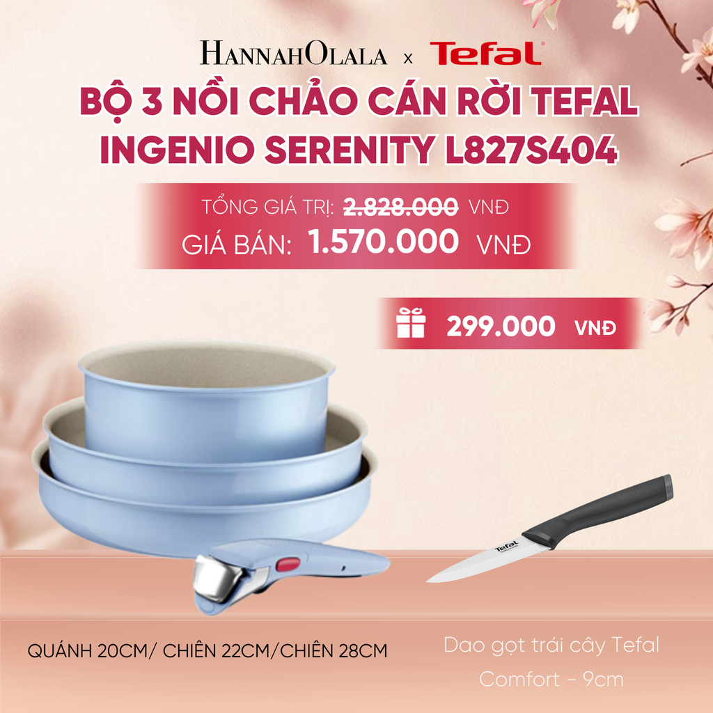  BỘ 3 NỒI CHẢO CÁN RỜI TEFAL INGENIO SERENITY L827S404, QUÁNH 20CM/ CHIÊN 22CM/CHIÊN 28CM - A374 
